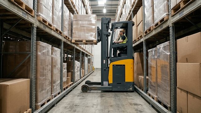 Узкопроходный штабелер (VNA): конструкция с поворотной кареткой, рельсовые и индукционные направляющие